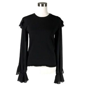 ZARA WOMEN Black Ruffle Long Sleeve Sweater Top Sz L
